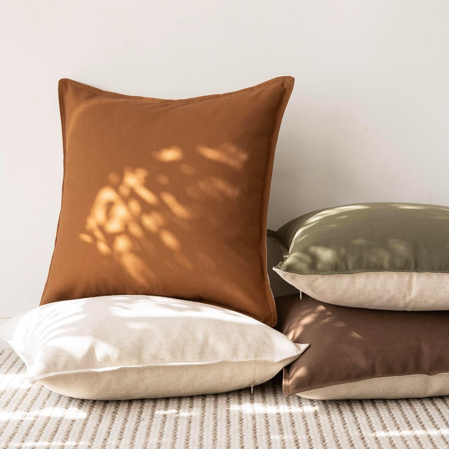 Foindtower Set of 2 Decorative Cotton Linen Throw Pillow Covers Soft Modern Farmhouse Cushion Cover Cozy Vintage Accent Pillowcase for Couch Sofa Bed Living Room Home Decor, 20×20 Inch Burnt Orange - Image 6