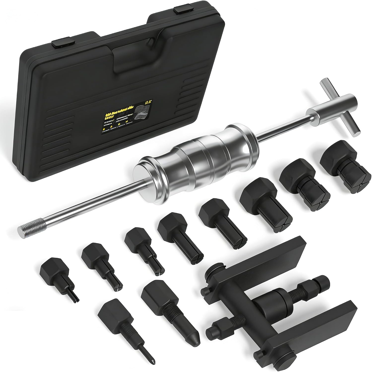 Blind Hole Bearing Puller Set 8-32mm with Slide Hammer - Motorcycle Bearing Removal Tool Kit with Expandable Collets for Wheel, Sprocket & Swingarm Bearing Puller - 12PC Mechanic Tool Set