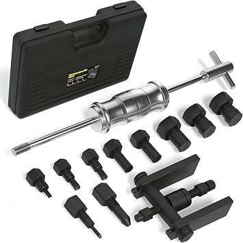Blind Hole Bearing Puller Set 8-32mm with Slide Hammer - Motorcycle Bearing Removal Tool Kit with Expandable Collets for Wheel, Sprocket & Swingarm Bearing Puller - 12PC Mechanic Tool Set