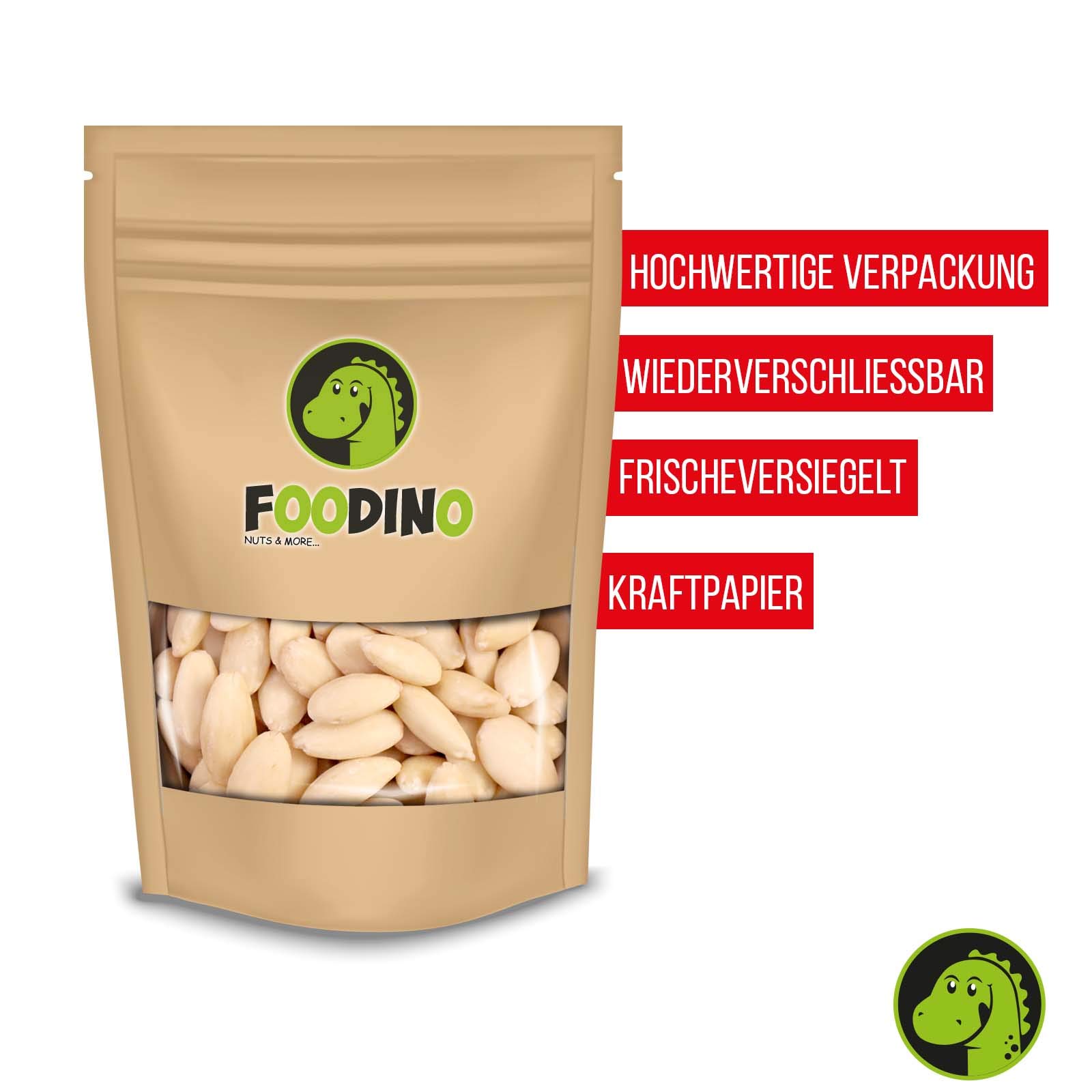 Mandeln blanchiert ganz Mandelkerne ohne Schale Mandel naturbelassen ungesalzen süß ungeröstet 100% Natural 500g - 5kg Mandel Kerne wiederverschließbar Premium Qualität FOODINO (1kg)