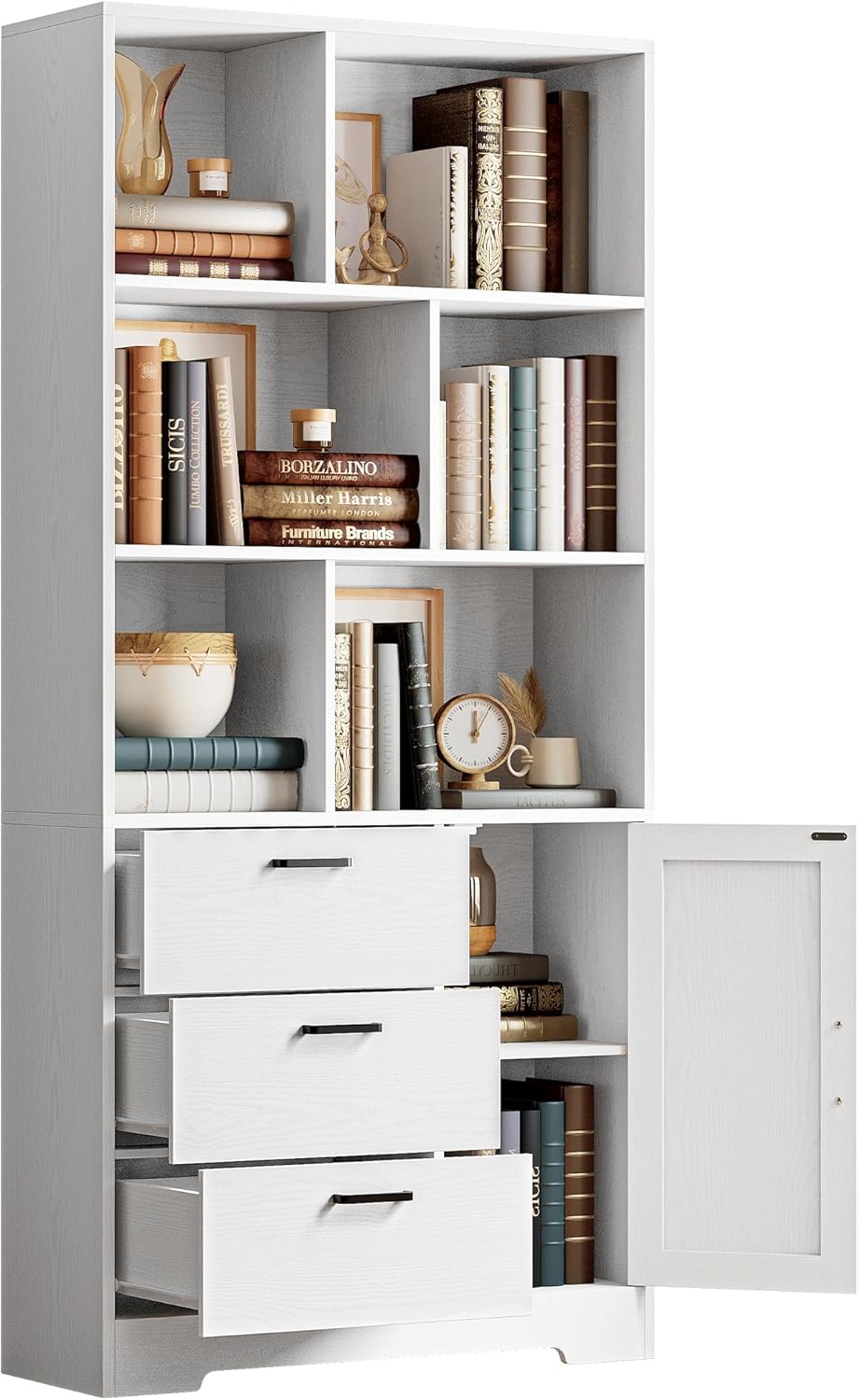 IRONCK Book Shelf with Doors and 3 Drawers 6-Tier Tall Bookcase 70.9 Inch with Storage Modern Bookshelf with 6 Open Cubes for Home Office, Living Room