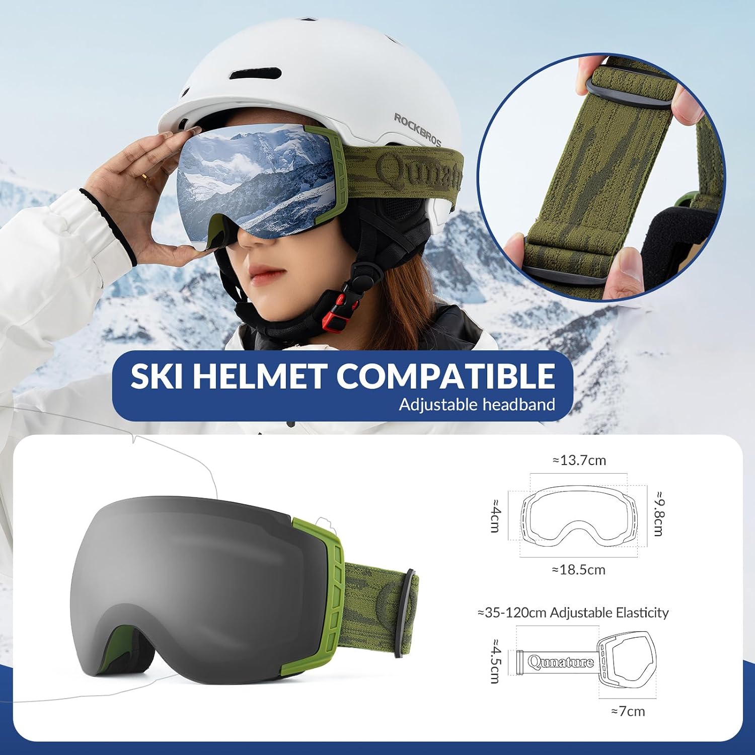 Ski Goggles OTG Over Glasses Anti Fog Ski Snowboard Goggles 100% UV400 Protection Snow Goggles for Men Women Adult