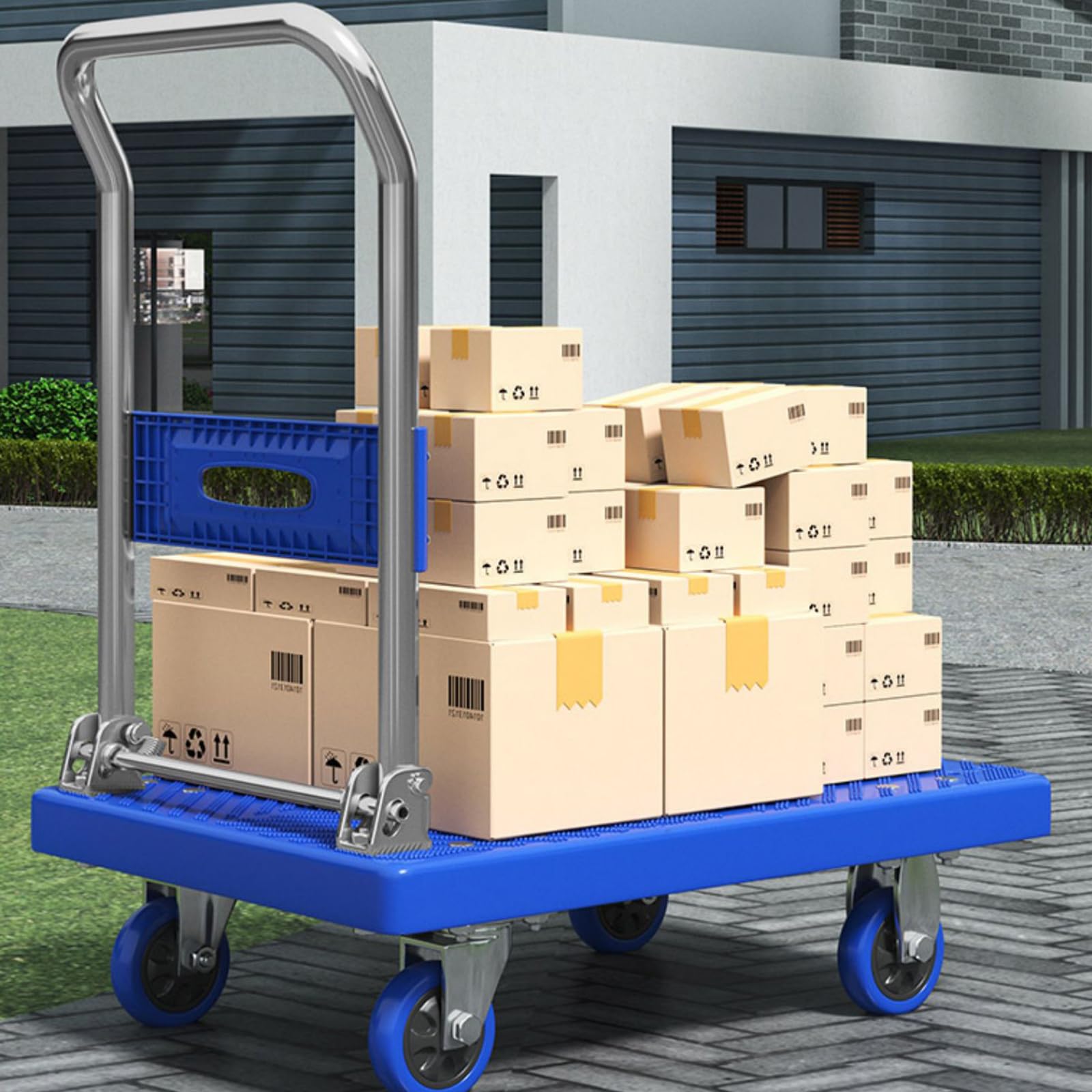 Ciężki wózek składany Du 150kg 4Wheel FlatbeTrolley z uchwytem i wysuwaną podstawą Przenośny wózek do łatwego transportu (rozmiar: 72 x 48 cm)