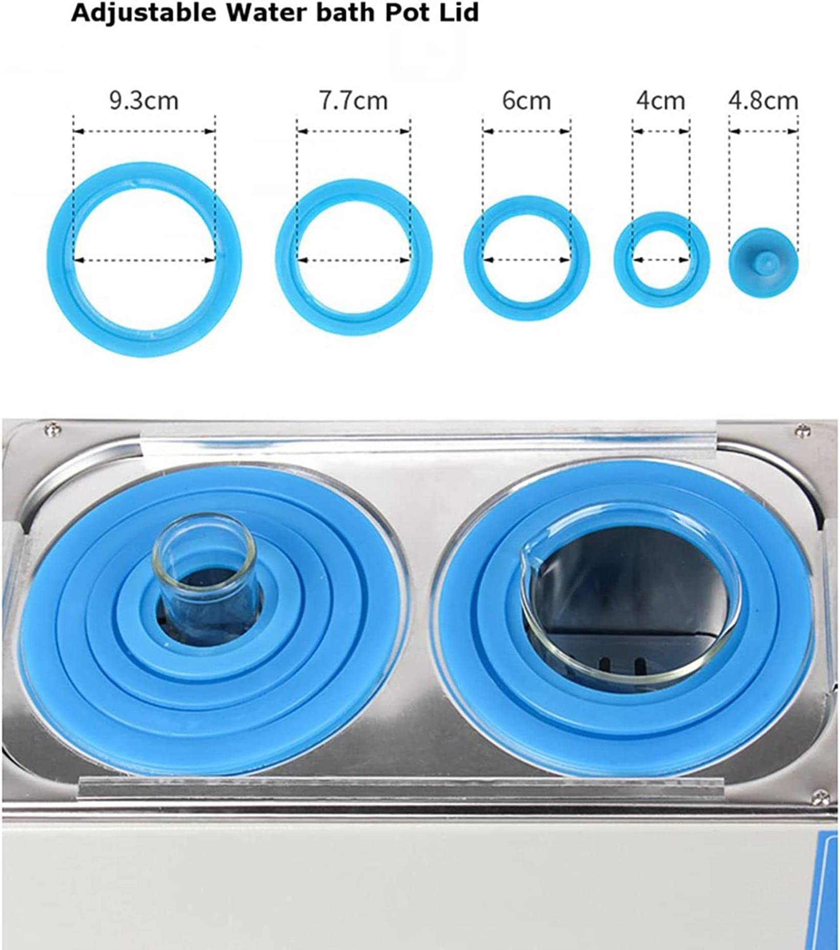 Baño María de Laboratorio con Pantalla Digital eléctrica, baño María termostático Digital, Calentador de baño María eléctrico de 2/4/6 Orificios con Tapa Protectora Ajustable (4 Orificios)