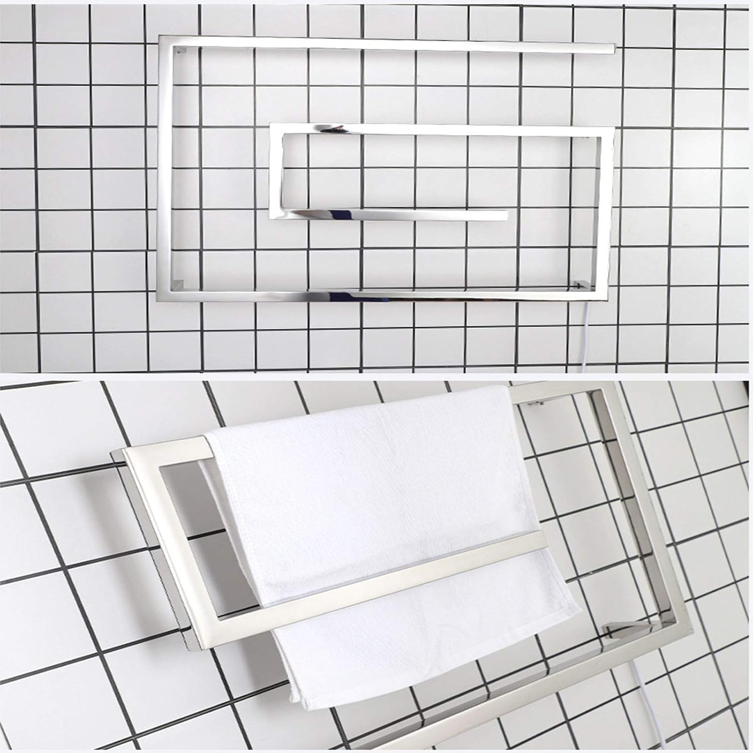 Chrome Towel Warmer Rack Radiator Wall Mount Towel Rail Square Bars,Electric Towel Racks, Bathroom Towel Drying Rack for Home, Hotel