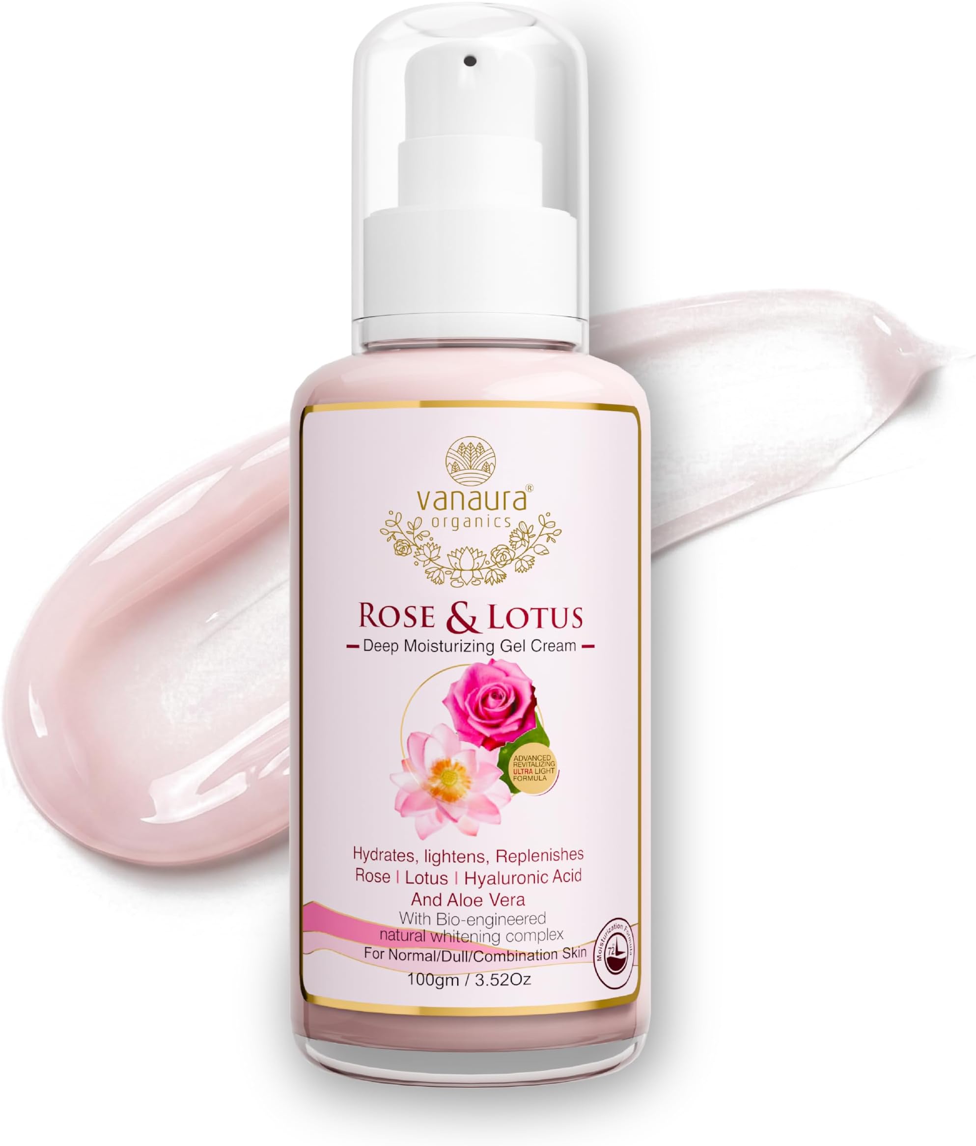 Vanaura Organics moisturizer for face Rose and lotus Deep moisturizing day gel cream With Bio engineered natural whitening complex (All skin types) 100 ML