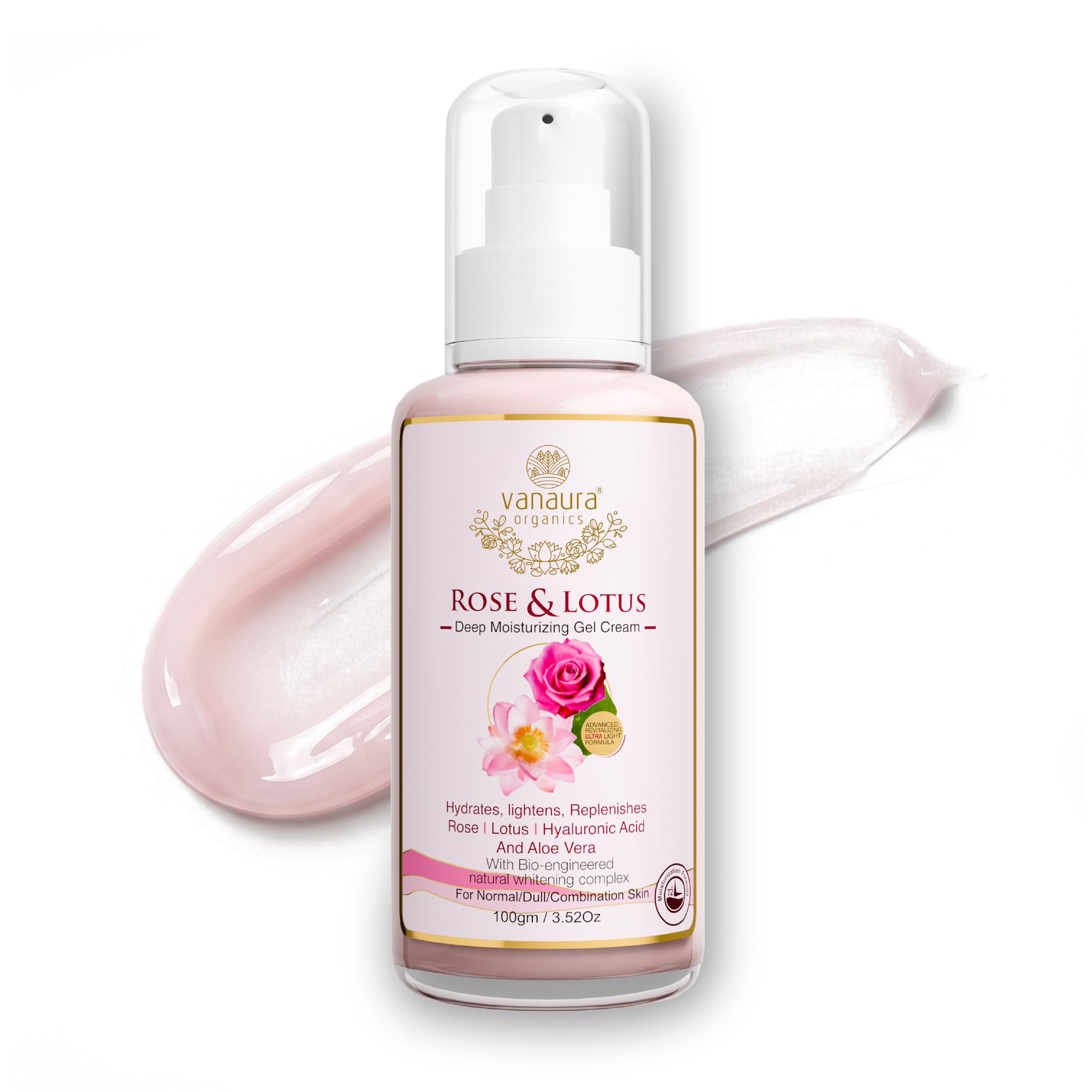 Rose & Lotus Deep Moisturizing Day Gel Cream with Bio-engineered Natural Whitening Complex, Oil Free, Ultra Life Formula, For Normal skin Types, 100mL
