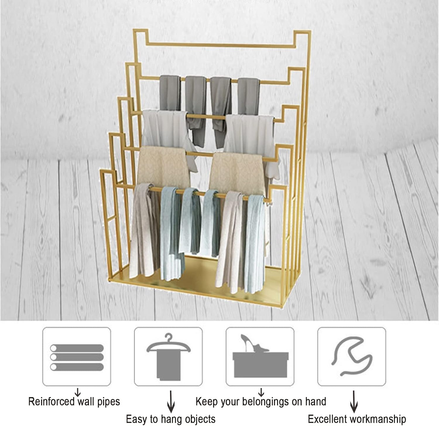 Floor Standing Scarf Display Stand, Metal Freestanding Scarf Holder Organizer, Towel Rack for Commercial Clothing Retail Store Sheets Suit Pants (Color : Gold, Size : 80X40X150CM)