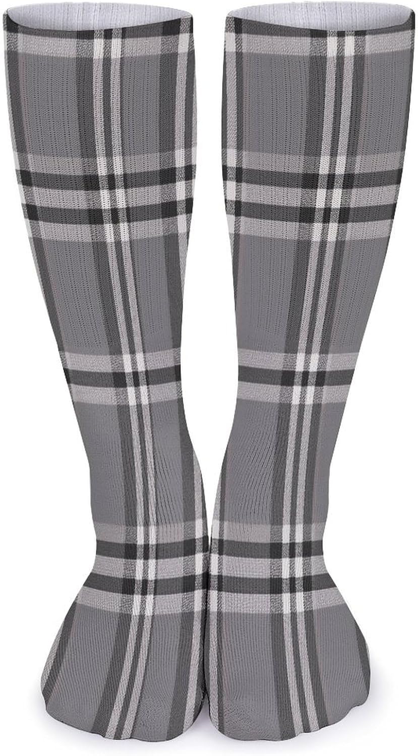Gray Plaid Lines Stocking - Cute Casual Long Athletic,Crew Sock for Men Women,Running Socks Soft Breathable for Gift