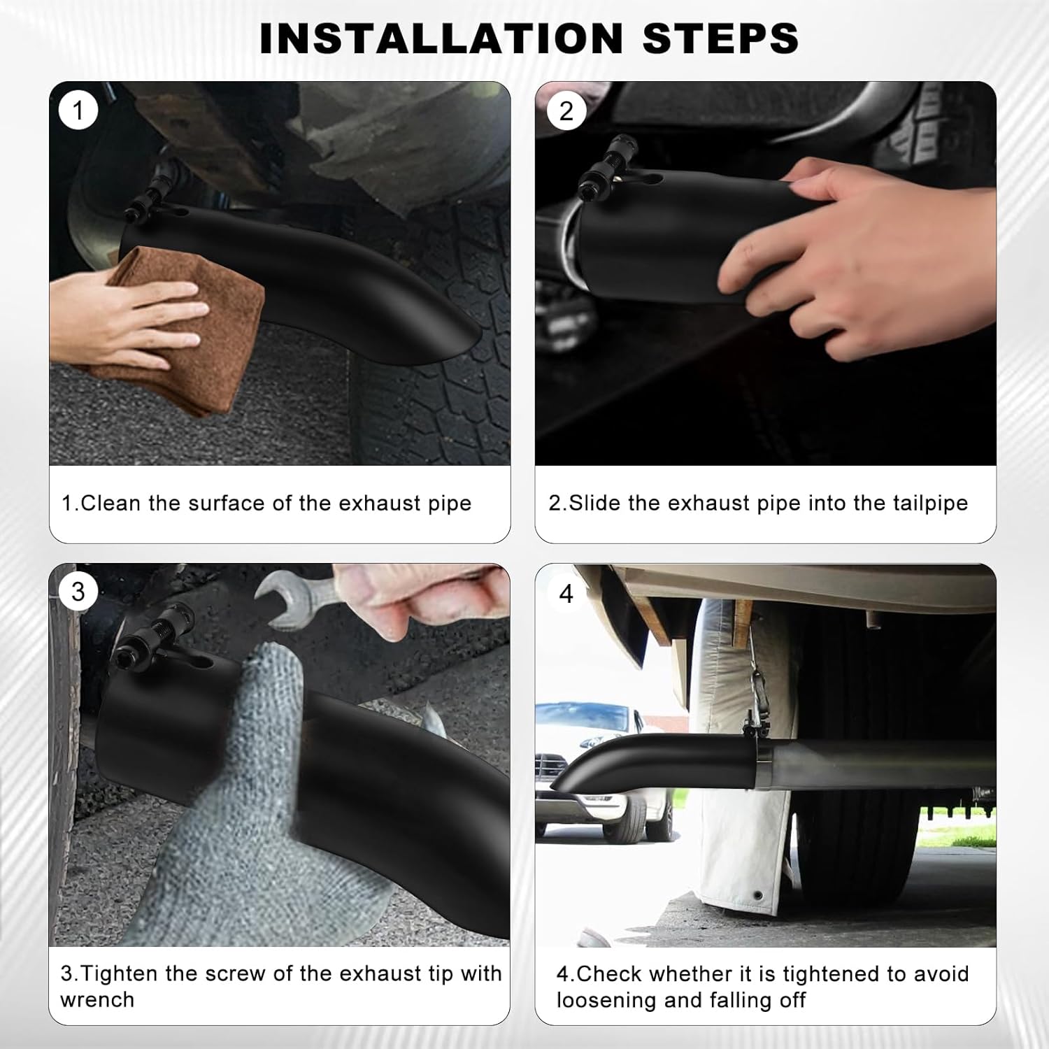 Mupera Universal 3" Turn Down Exhaust Tip, 3" Outlet, 12" Long Powdercoat Black Professional Tail Pipe Exhaust Tip with Bolt-On, for all 3" Outside Diameter Exhaust Tips