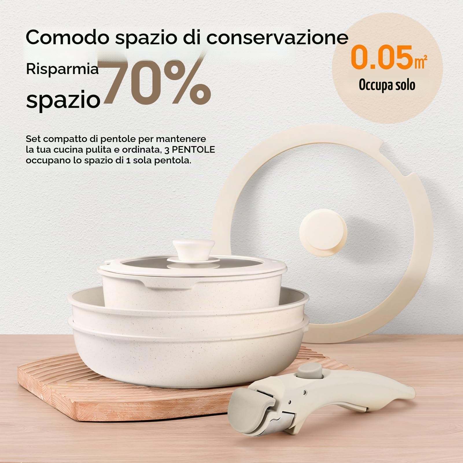 Set di Pentole e Padelle Antiaderenti 11 Pezzi con Manico Rimovibile: Design Impilabile per Forno, Gas, Induzione e Lavastoviglie, Senza PFAS (Blu)
