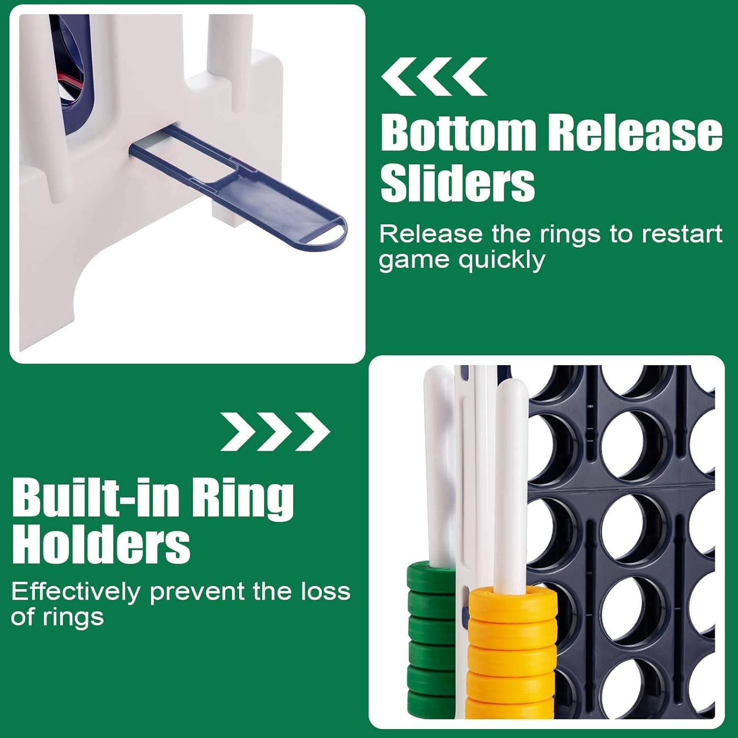 GLACER Giant 4-in-a-Row Outdoor Game Set, 3.5FT Tall Wide Jumbo Connect 4 with Quick-Release Sliders, 42 Rings & Storage Bag, Family Yard Game for Kids & Adults, Parties & Backyard