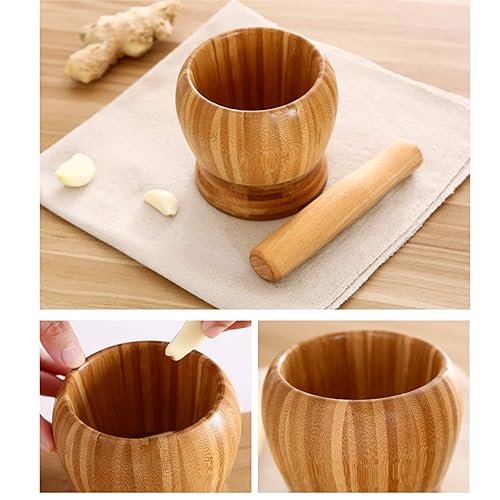 Miniatura 9 de Mantouxixi Juego de cuencos de madera y mortero de guacamole para ajo pimienta picadora trituradora molcajete mezcla herramienta de cocina madera