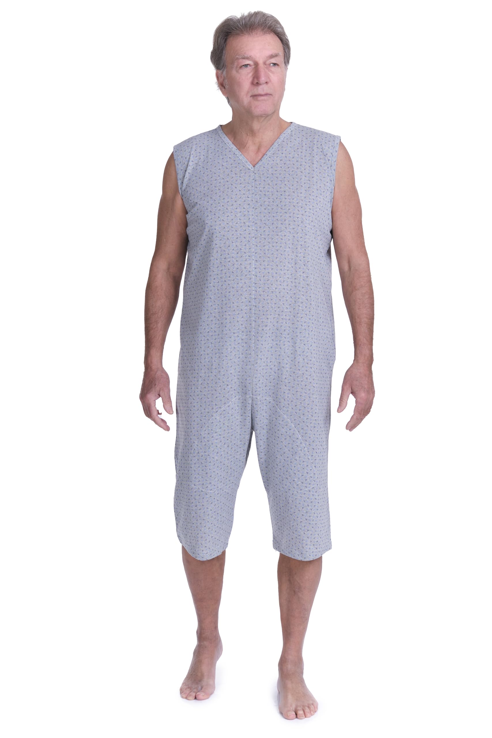 FERRUCCI COMFORT Pijama Tutón Sanitario de Verano Sin Mangas en Algodón - 9008/8 - Apto para Ancianos, Incontinencia, Alzheimer, Pantalón Corto, Fresco, gris, XXL