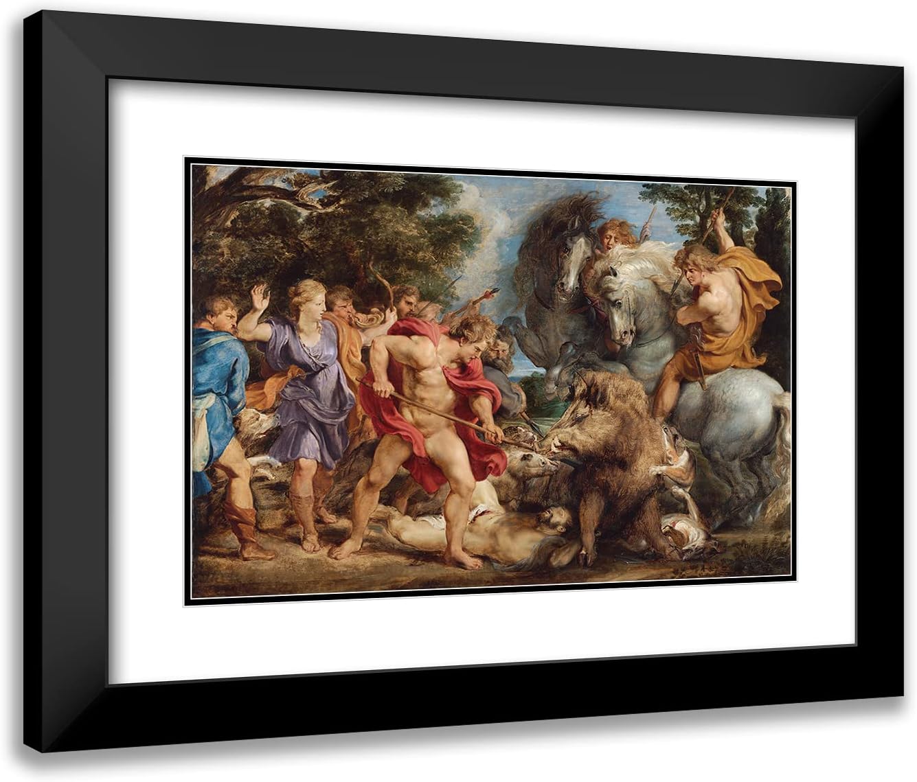 ArtDirect Peter Paul Rubens 24x17 Black Modern Frame and Double Matted Museum Art Print Titled - The Calydonian Boar Hunt (1611-1612)