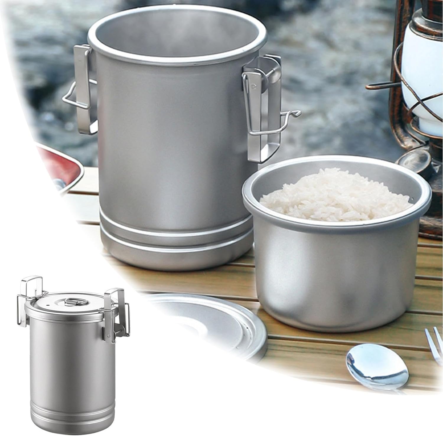 Stainless Steel Camping Cookware Pot - 3-in-1 Portable Rice Cooker & Steamer | Outdoor Cooking Kit for Hiking/Backpacking | Reliable Travel Pot with Foldable Handle & Strainer Lid (Sliver)
