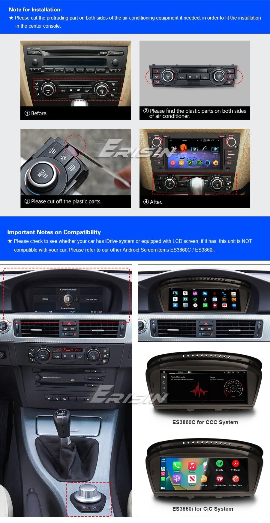 8 Cœurs 4Go+64Go Android 16 Autoradio pour BMW Série 3 E90 E91 E92 E93 M3 | Support Carplay sans fil Android Auto DSP Bluetooth 5.0 WiFi 4G Navigateur GPS écran tactile DAB+