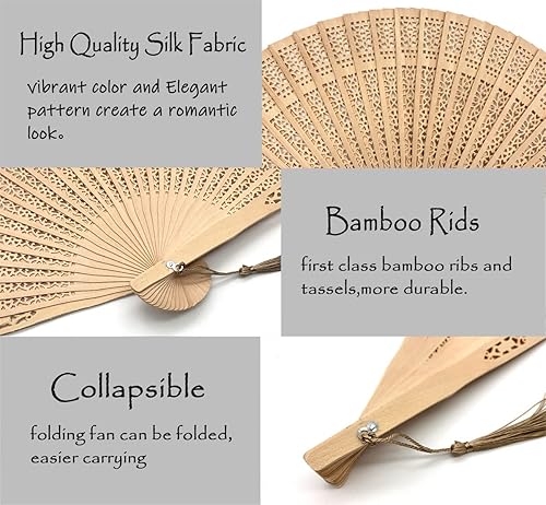 Miniatura 3 de 12 abanicos plegables de mano de sándalo con borla para bodas, baby shower, cumpleaños, decoraciones de fiesta. (02-Genérico)