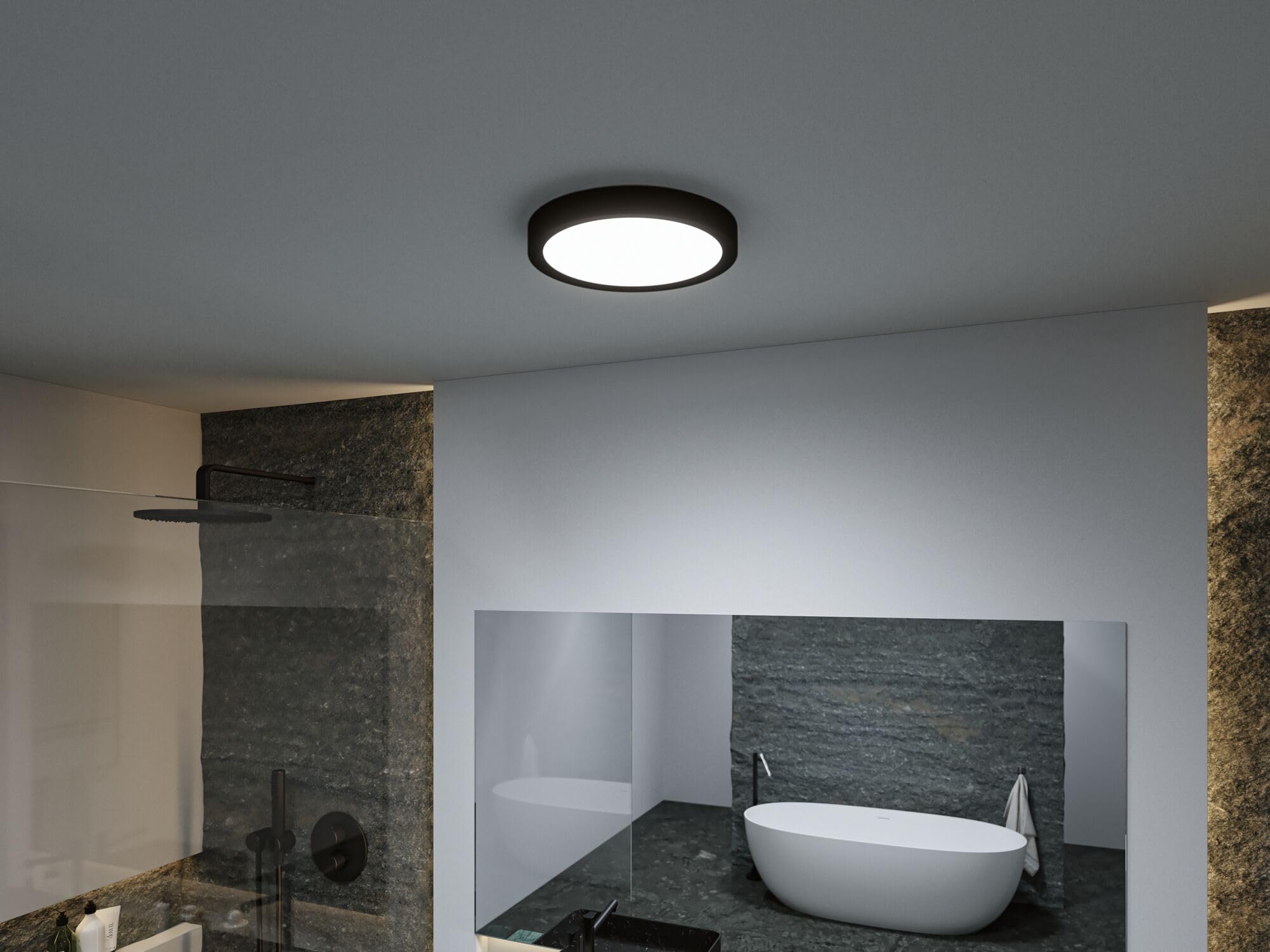 Paulmann 71086 LED Deckenleuchte Selection Bathroom Tega IP44 White Switch 1200lm 230V 22,5W Schwarz matt Badleuchte Badleuchte
