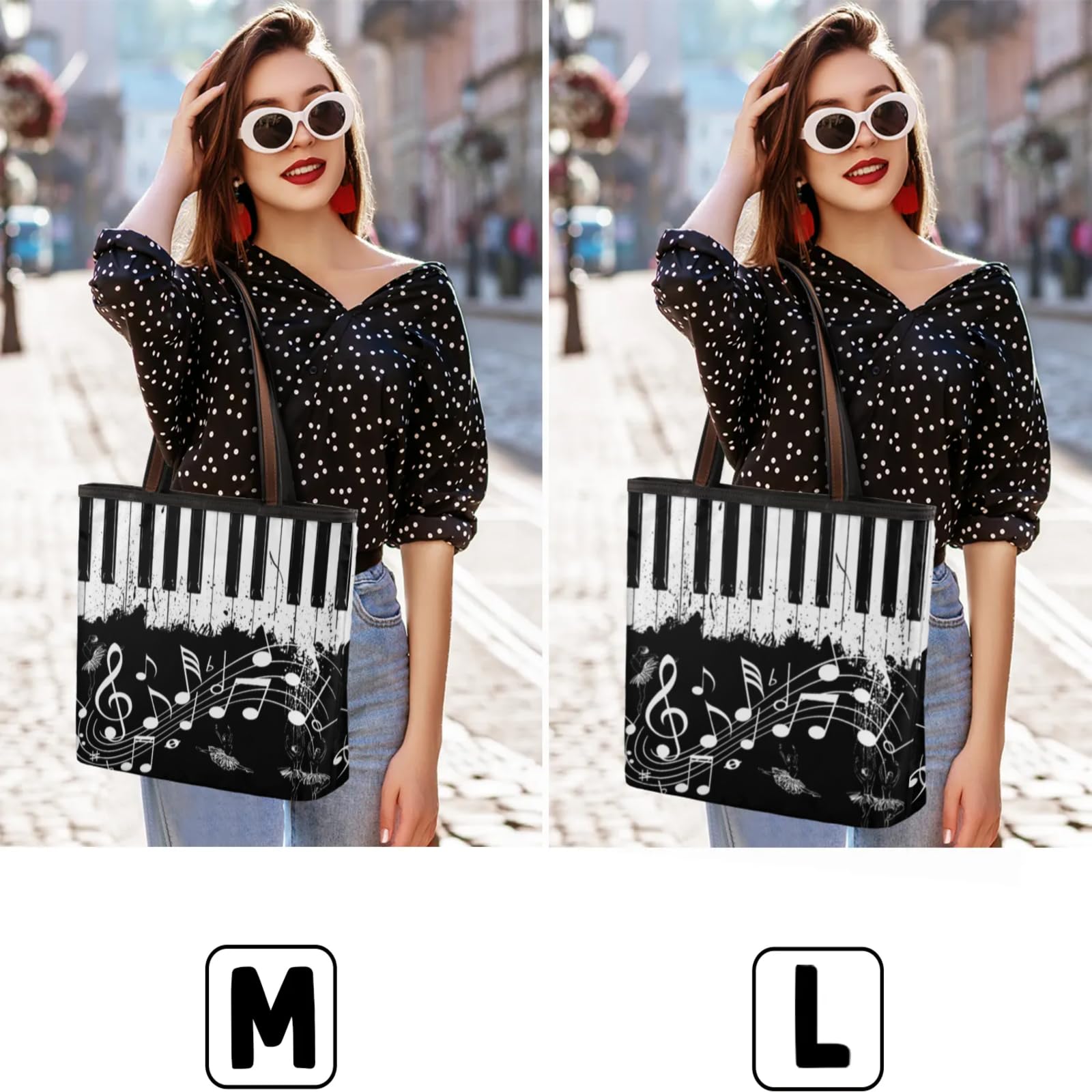 Piano Notes Watercolor Tote Bag Multi Pocket Zippered Beach Bag Lightweight Waterproof Handbag for Women Men Work Gym Travel Swimming Yoga Grocery Shopping M