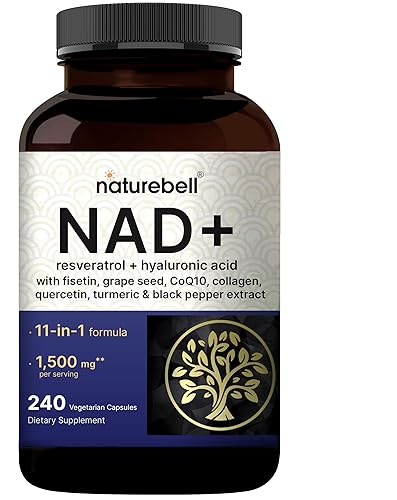 NatureBell NAD+ Complex 1,500mg Per Serving, 240 Veggie Capsules | NMN Supplement Alternative | NAD Plus Resveratrol, Hyaluronic Acid, Quercetin, Fisetin, Collagen, & More – Non-GMO
