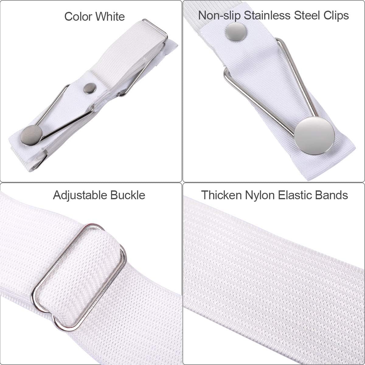 eZAKKA Bed Sheet Straps Fitted Sheet Clips Fasteners Suspenders Adjustable Grippers Mattress Pad Cover Corner Holders Bands, 4pcs / Set (White, Short Style)