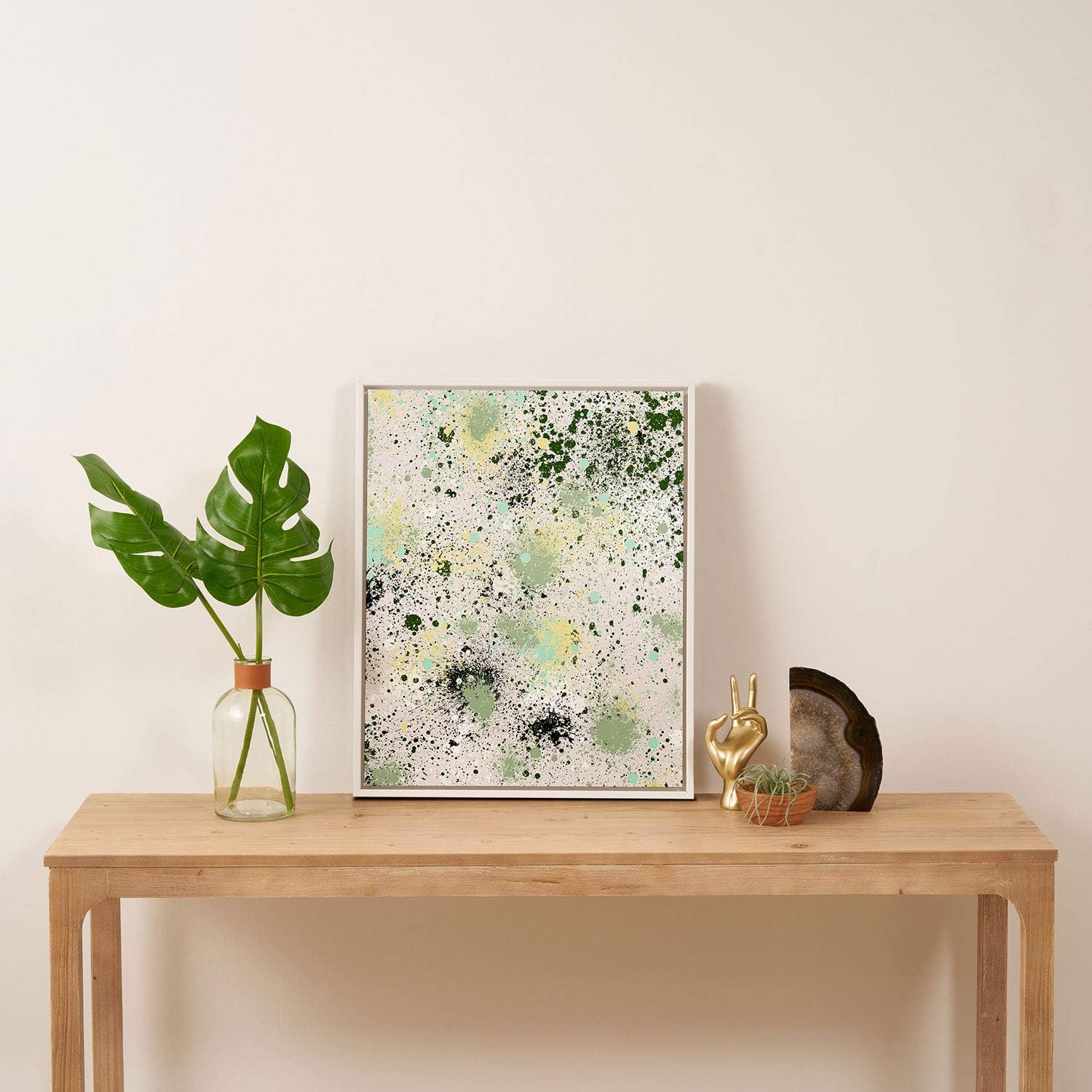 Deny Designs Ninola Designs Ink Splatter Lime Banana White Framed Art Canvas, 16" x 20", Green