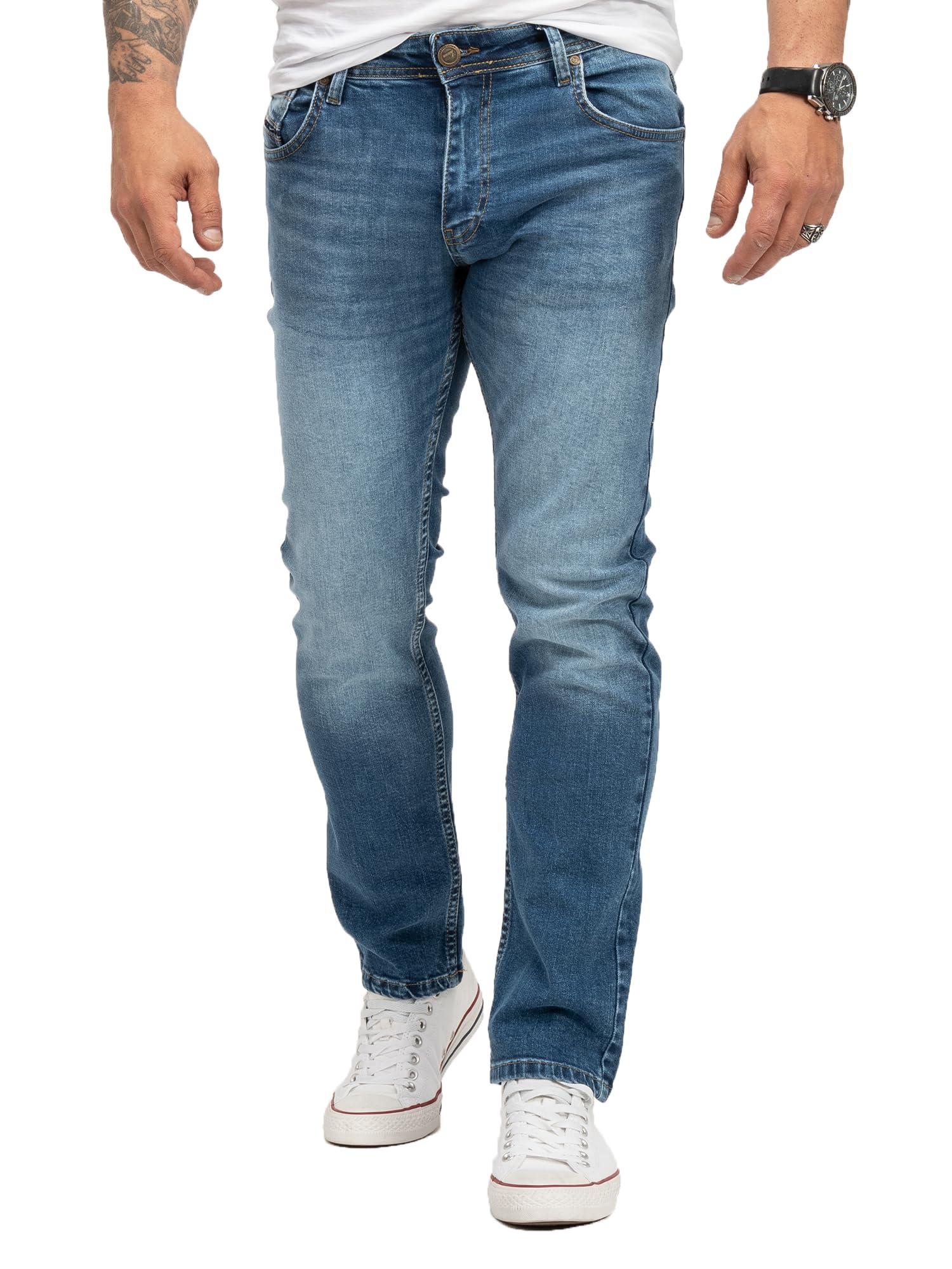 Lorenzo Loren Herren Jeans Hose Denim Jeans Used-Look Regular-Fit W29-W44 L30-L38