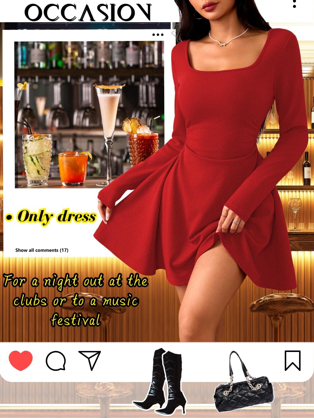 Long Sleeve Skater Dress,Square Neck Corset Mini Dresses Women,Formal Homecoming Cocktail Party Outfits - Image 7