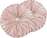 Vista 38 de Almohada redonda de terciopelo de 15 x 15 pulgadas, plisada, redonda, rellena de calabaza, para el hogar, para sofá, silla, cama, suelo de Verde