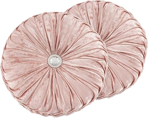 Miniatura 38 de Almohada redonda de terciopelo de 15 x 15 pulgadas, plisada, redonda, rellena de calabaza, para el hogar, para sofá, silla, cama, suelo de Verde