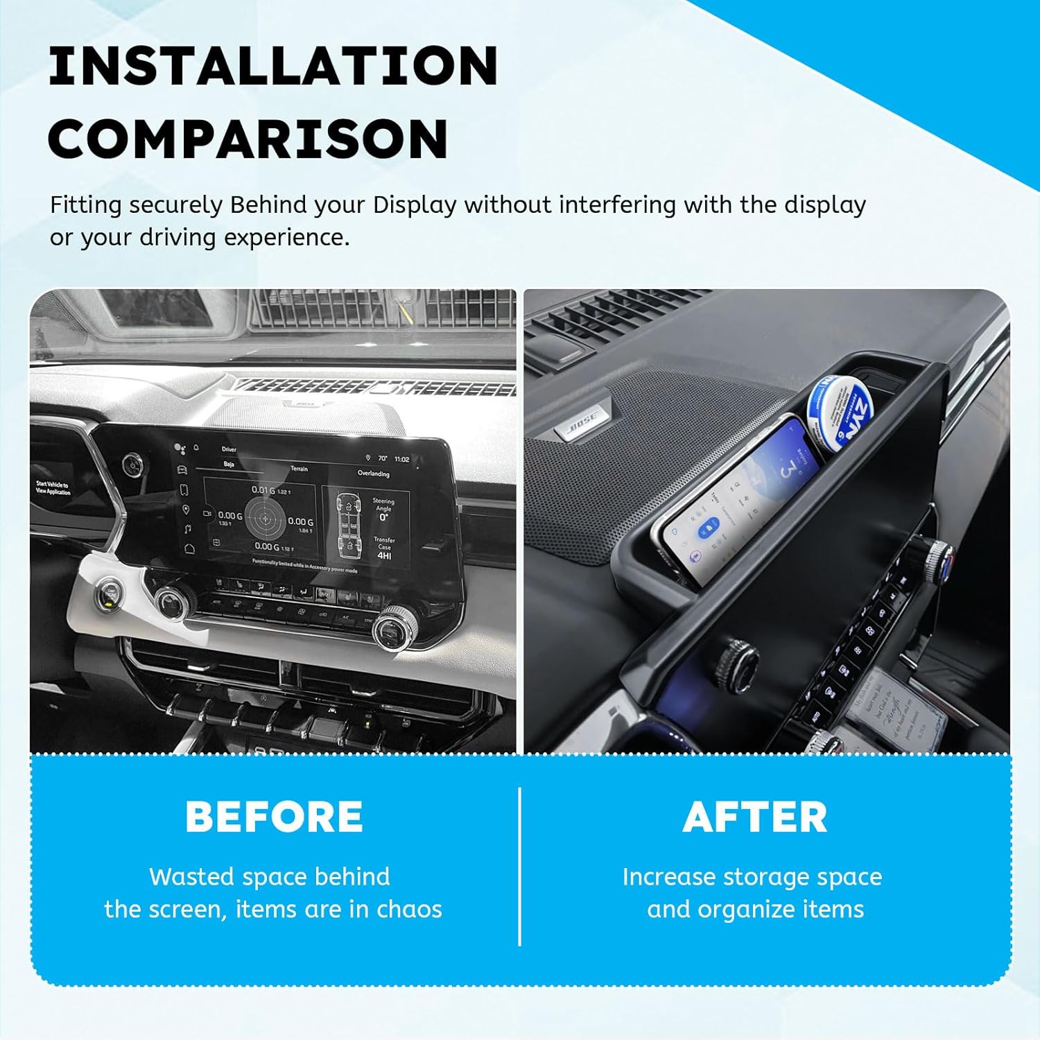 EDBETOS Dashboard Organizer Tray Compatible with 2023 2024 2025 2026 Chevy Colorado/GMC Canyon Accessories Storage Box Phone Holder Behind Screen Dash Storage Console Insert Interior Dash Organizer