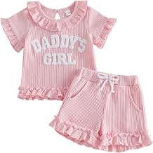 Sejardin Infant Baby Girl Summer Clothes Letter Print Ruffle Short Sleeve Tops and Stretch Shorts Cute Toddler Outfit