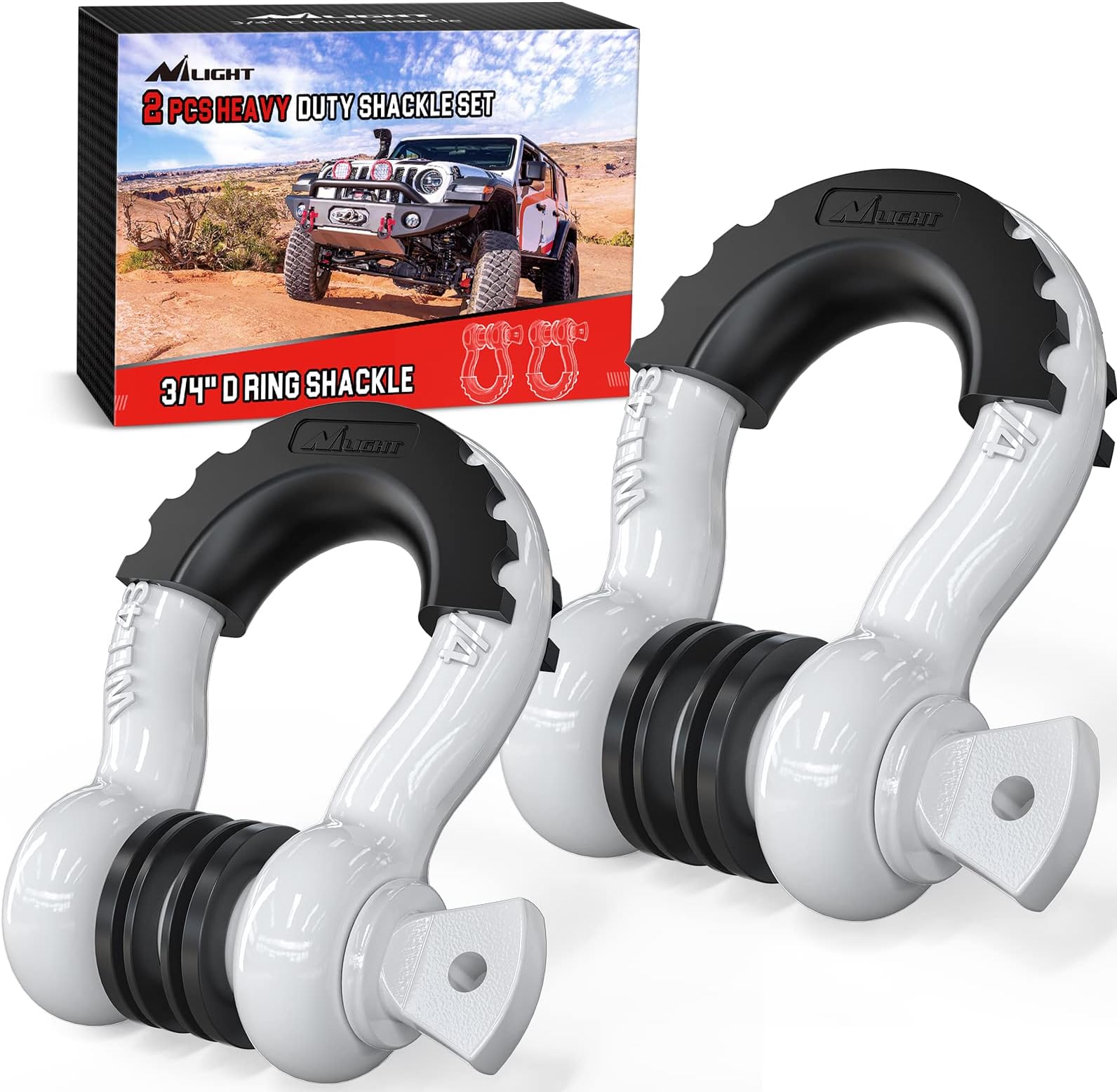 2 Pack 3/4" D-Ring Shackle with 7/8" Screw Pin 41,887lbs Break Strength, Heavy Duty Off Road Recovery Shackle with Isolators Washers for Use with Tow Strap, Winch, Off-Road Jeep Truck Vehicle