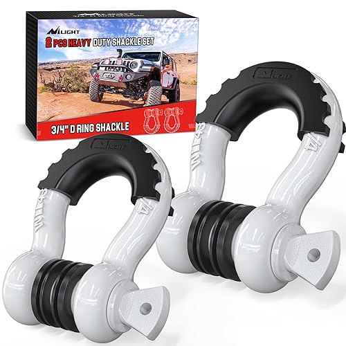 Nilight 2 Pack 3/4" D-Ring Shackle with 7/8" Screw Pin 41,887lbs Break Strength, Heavy Duty Off Road Recovery with Isolators Washers for Use with Tow Strap, Winch, Off-Road Jeep Truck Vehicle