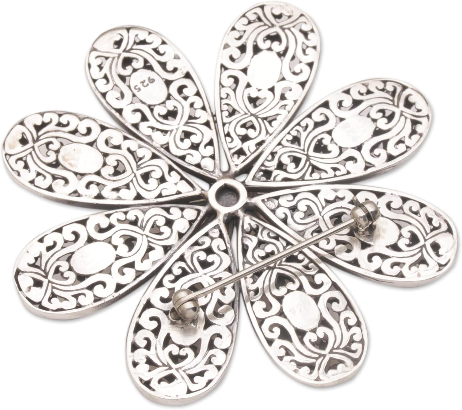 NOVICA Artisan Handmade Cultured Pearl Brooch 925 Sterling Silver Floral Freshwater White Indonesia Birthstone [2.6 in L x 2.6 in W x 0.4 in D] ' Starlight Flower'