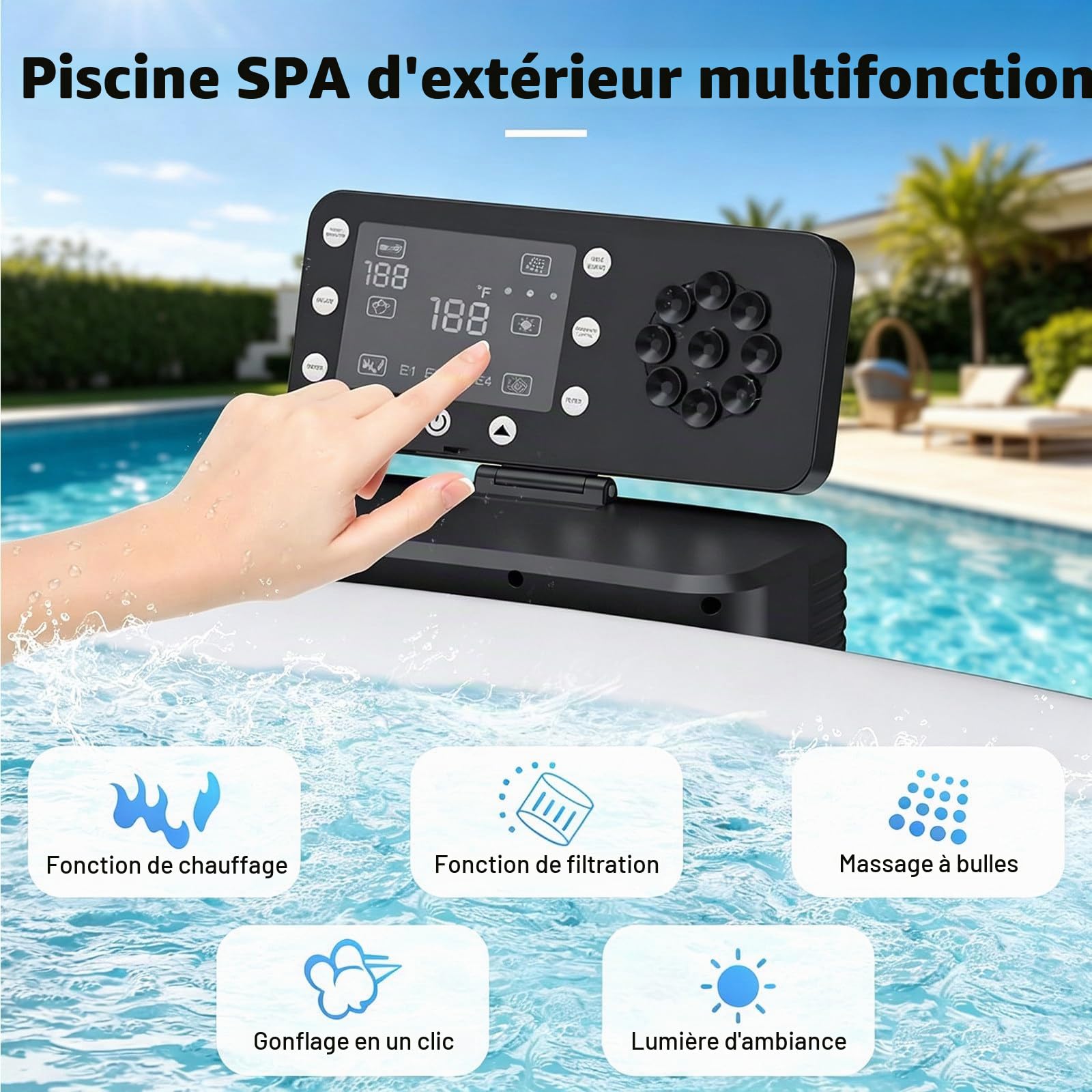 Spa Rigide 2-6 Personnes avec 150 Jets de Bulles 40℃ Chauffage Rapide Bassin de Massage en PVC Durable et Indéchirable pour Le Jardin, Le Balcon Et Le Camping 81x28in