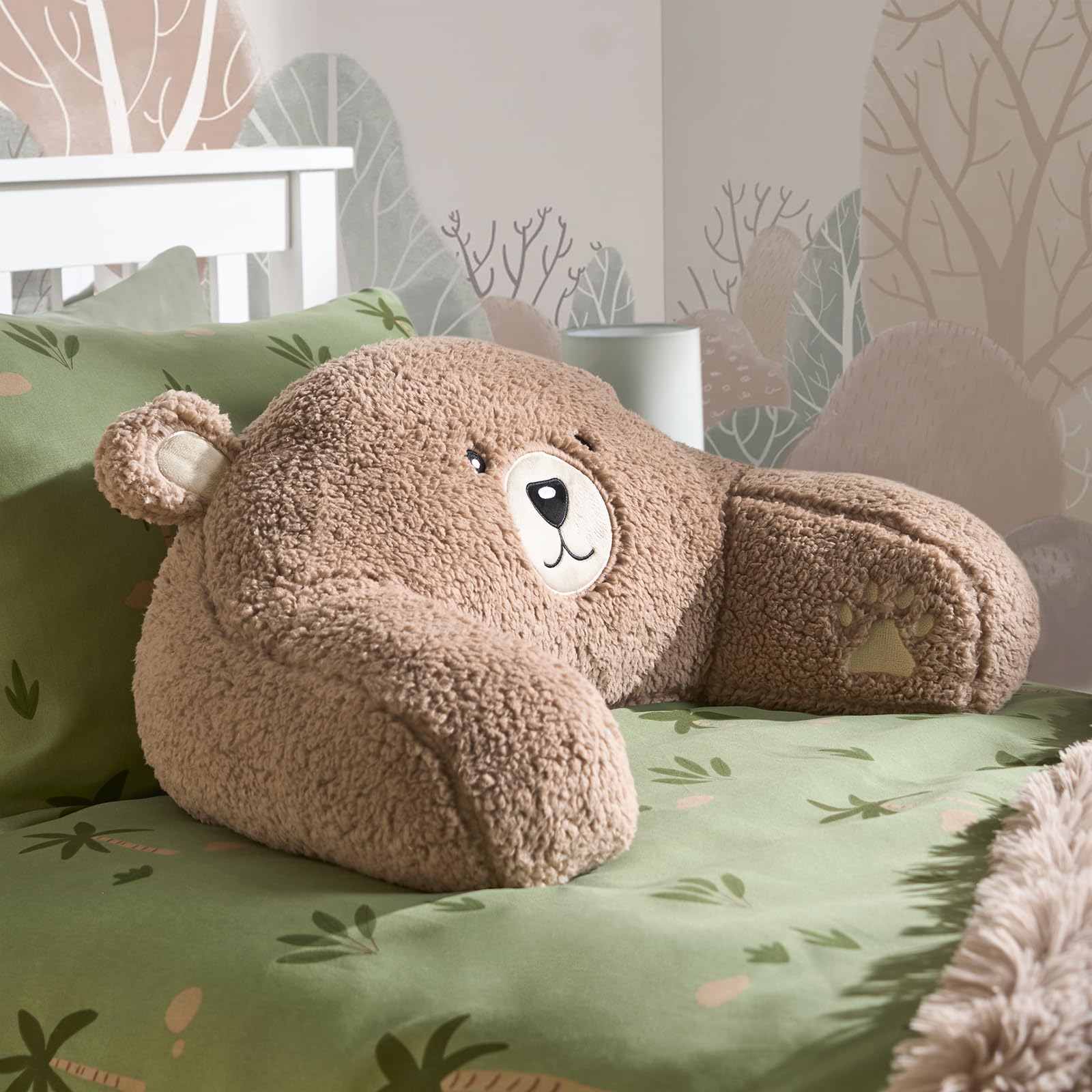 Ohs Boys Bobby The Bear Reading Pillow For Kids Teddy Fleece, Cuddle Cushion Gaming Pillow Soft Cosy Supportive Fluffy Fleece Cushion With Arms Backrest Relaxing Comfy, Brown Bear