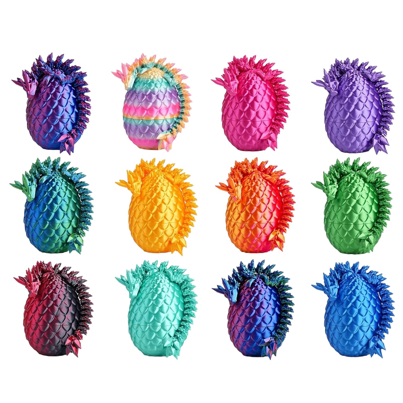 12PCS 3D Printed Dragon egg, Articulated Crystal Dragon Figurine, Mystery Fidget Toy, Easter for Collectors Adults Teens (12 Pcs)