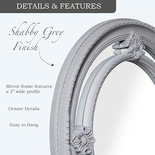 Miniatura 3 de Sheffield Home Espejo de pared ovalado barroco de 22 x 27 pulgadas, elegante decoración para cualquier habitación, gris desgastado
