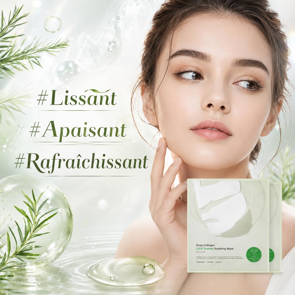 Leaf Cosmetic Masque Purifiant Visage Avec Collagène Et Tea Tree Pour Texture De Peau Affinée (3 boîte – 12 pièces)