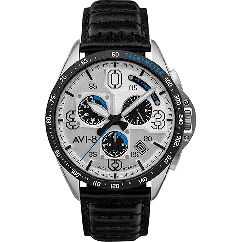 AVI-8 P-51 Mustang Blakeslee Men's Chronograph Pilot Watch – Japanese Meca-Quartz Movement, 43mm Stainless Steel Case, Leather Strap, AV-4077