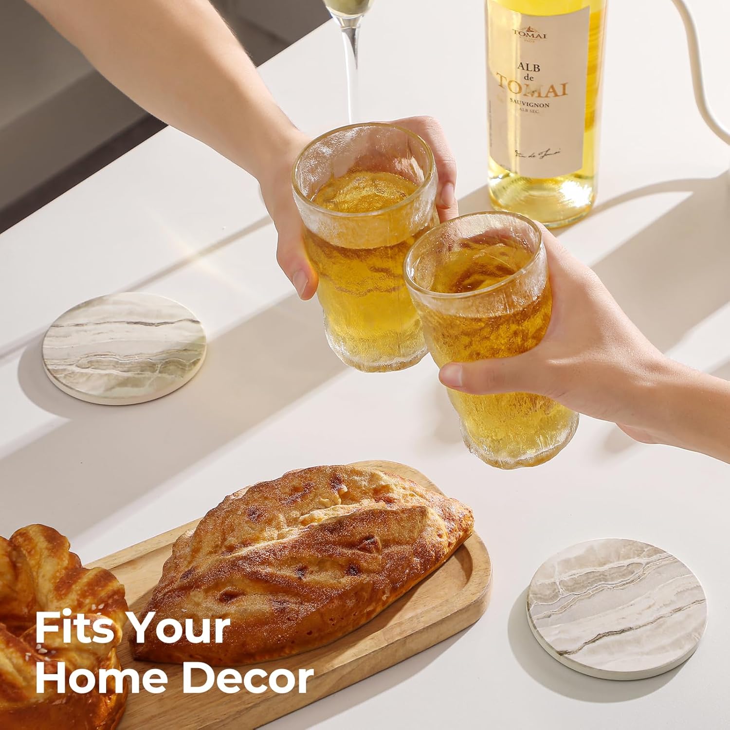 LIFVER Coasters for Drinks, Absorbent Drink Coasters Set 6 Pcs, Absorbent Coasters Set with Cork Base for Coffee Table, Home Decor, Housewarming Gift for Women, Marble Style 7