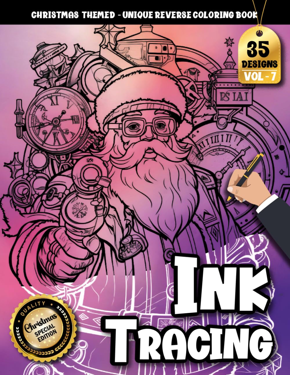 Ink Tracing Book For Adults: Christmas Steampunk Adventure — A Outline and Reverse Coloring Book for Stress Relief, Featuring Intricate Designs for Adults (Cozy Christmas Tracing Series)