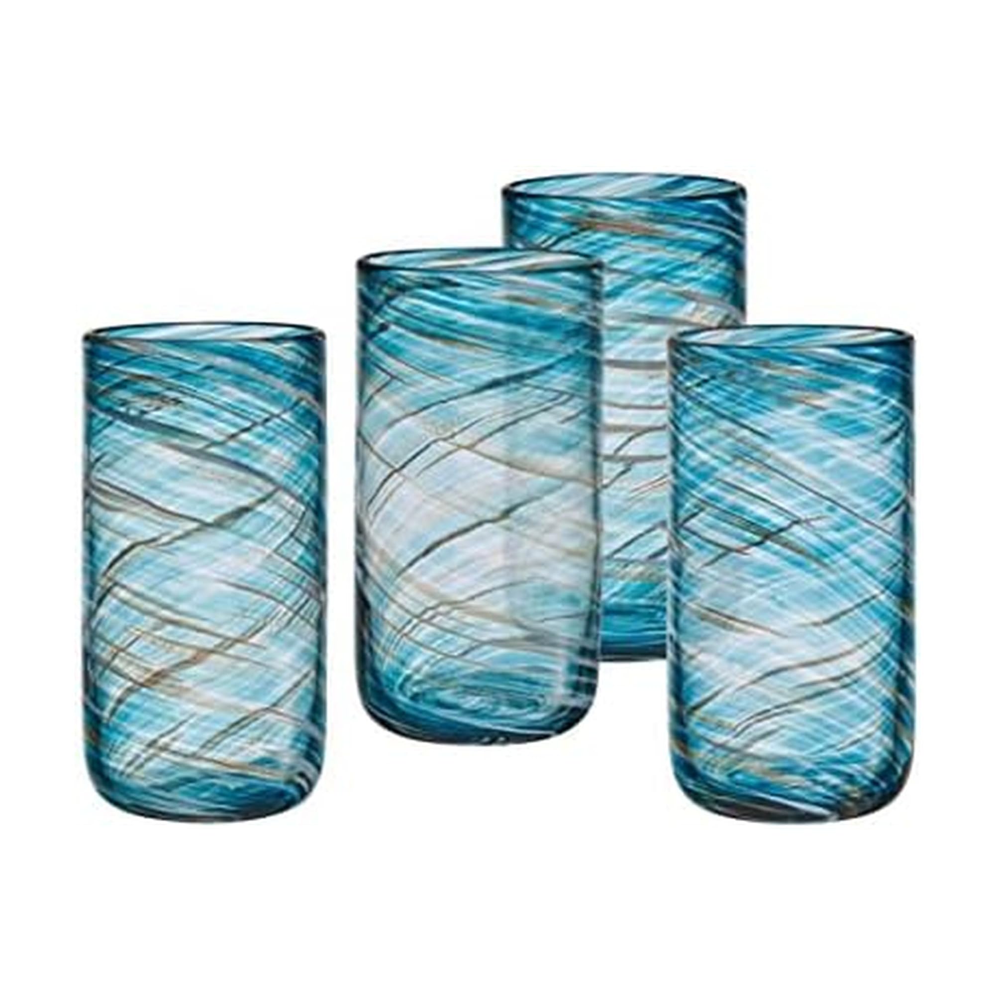 Color Swirl Highball Tumbler Cups, Set of 4, Blue