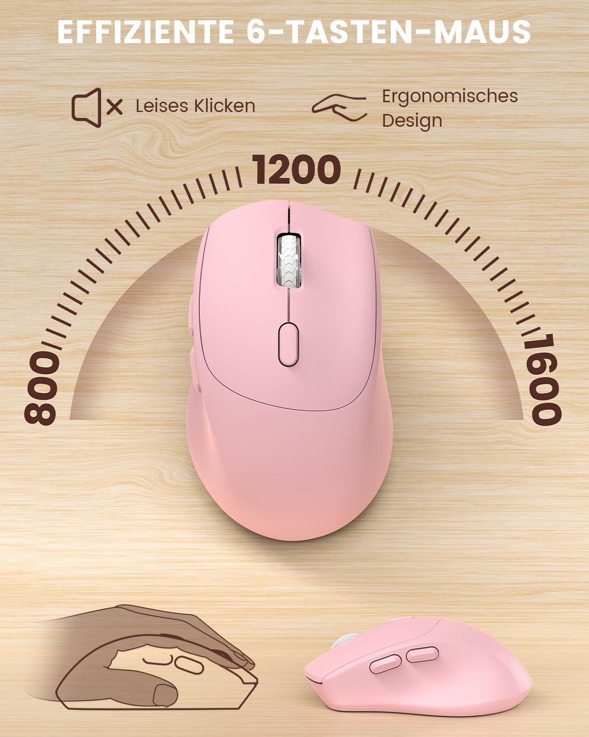 Juego de teclado y ratón inalámbrico, 2,4 G, sin latencia, juego ergonómico, reposamuñecas, soporte para teléfono, batería incluida, ratón silencioso y teclado para portátil, PC, Windows-rosa