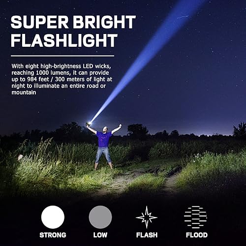 Miniatura 5 de Linterna solar de 8 LED con luz lateral COB, 1000 lúmenes, linternas de mano impermeables con carga solar o USB, con 3 modos para pescar, acampar al