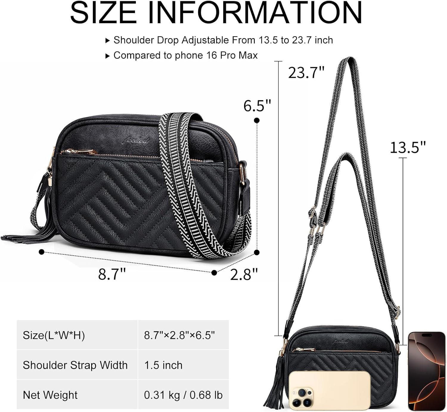 Crossbody Bags for Women Shoulder Handbags: Quilted Wallet Set Vegan Leather Purses with Tassel Adjustable Guitar Wide Strap