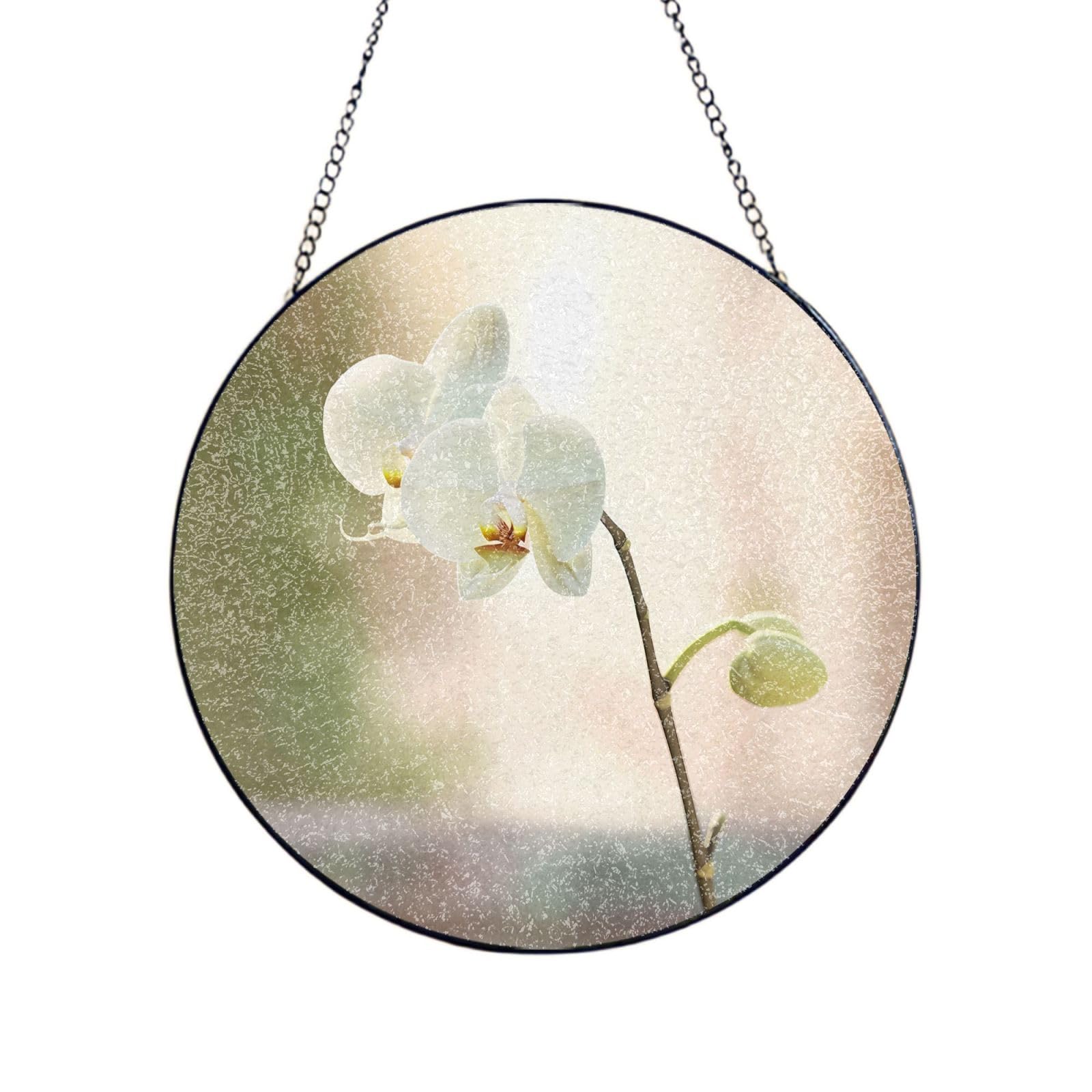 Phayah Cymbidium Print Stained Glass Window Hanging Sun Catchers Decoration Mother'S Day Birthday Gifts For Home Garden Porch 4in（10cm）
