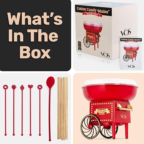 Miniatura 6 de Kit de máquina de algodón de azúcar, máquina de algodón retro rojo, máquina para hacer dulces de azúcar sin esfuerzo con guía completa fácil de